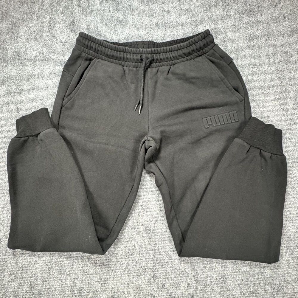 Puma Sweatpants Womens Medium Black Joggers Logo Athleisure Classic - Picture 1 of 8